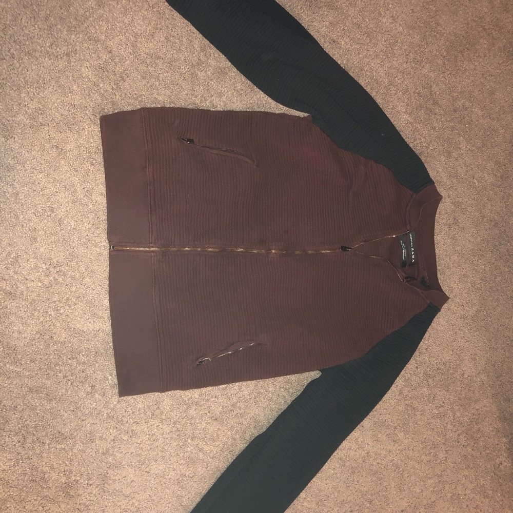 Mens black and red ribbed zip up